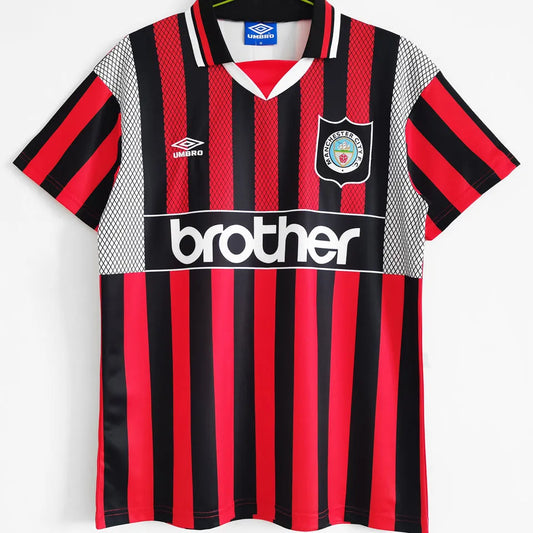 UMBRO Manchester City 95/96 Auswärtstrikot Rot-Schwarz Retro